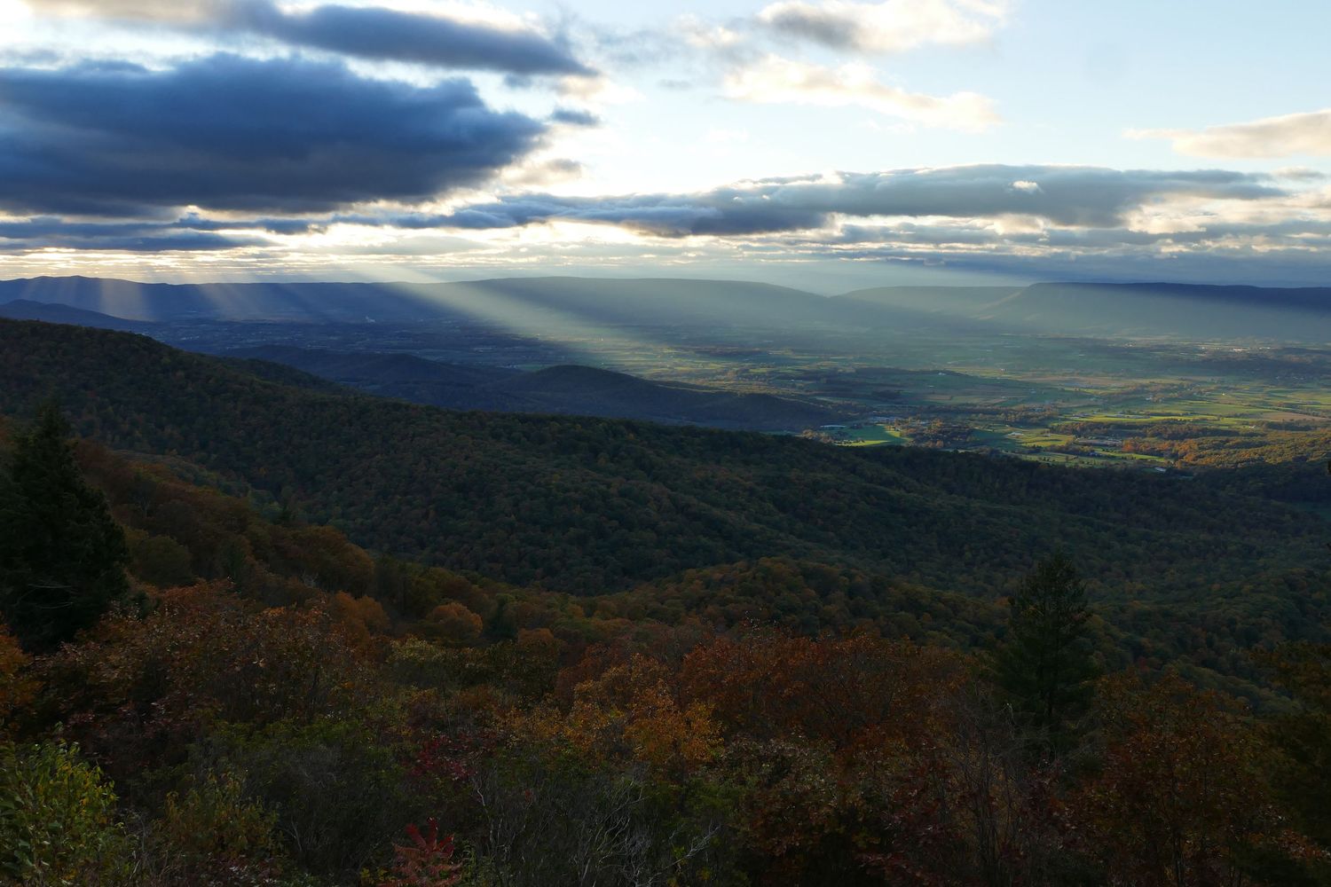 Sunlight on the Shenandoah Valley through New Market Gap Virginia