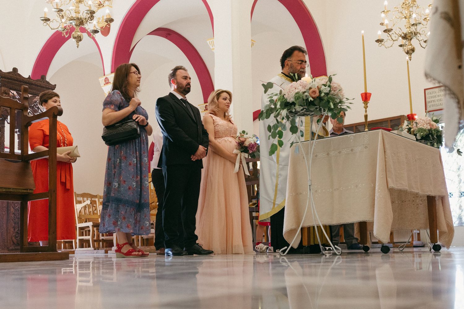 Cyprus wedding, bride and groom in the church getting married with their closest family and friends.