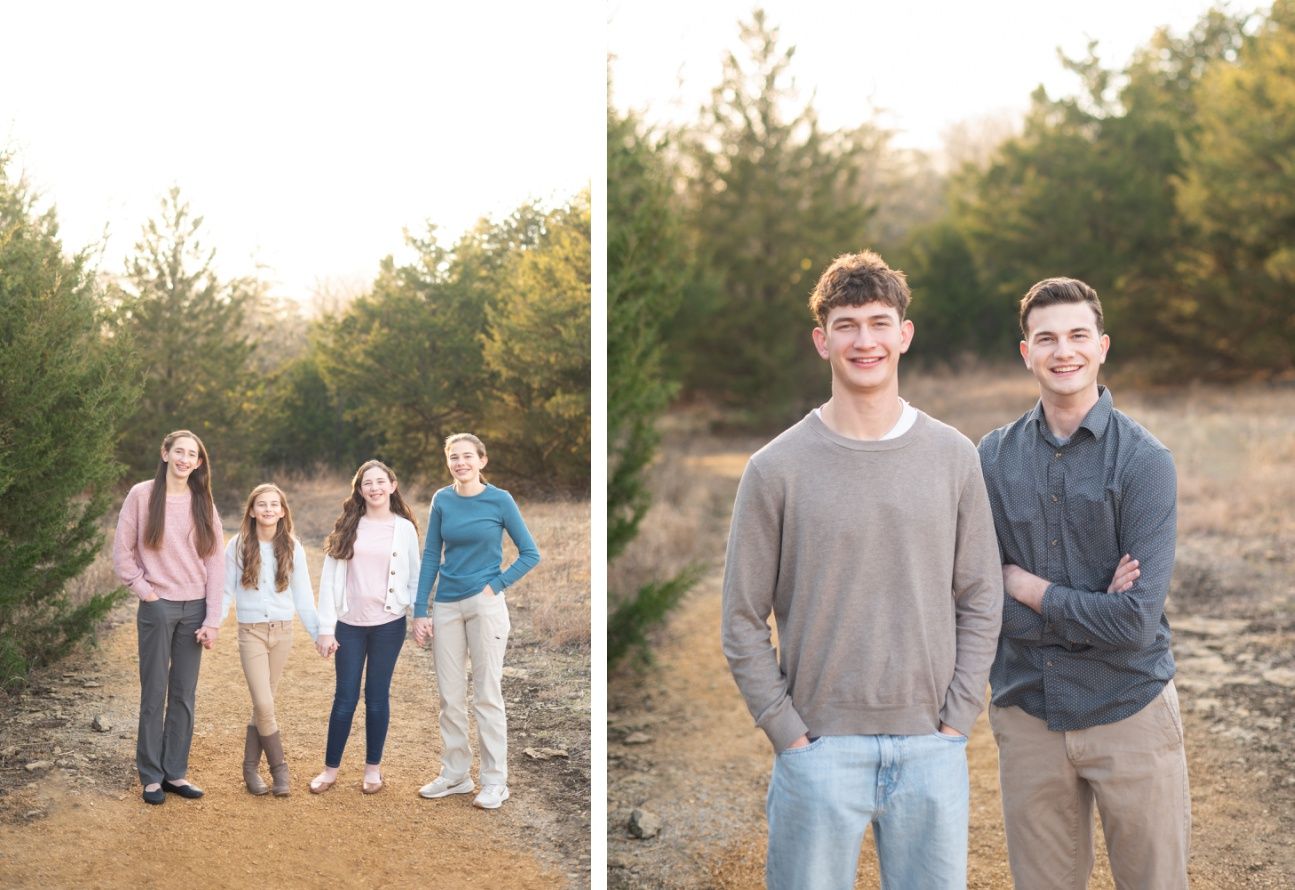 Family of 8 Portrait Session with Evergreens in Winter by Bartlesville Photographer Kristi Bray Photography
