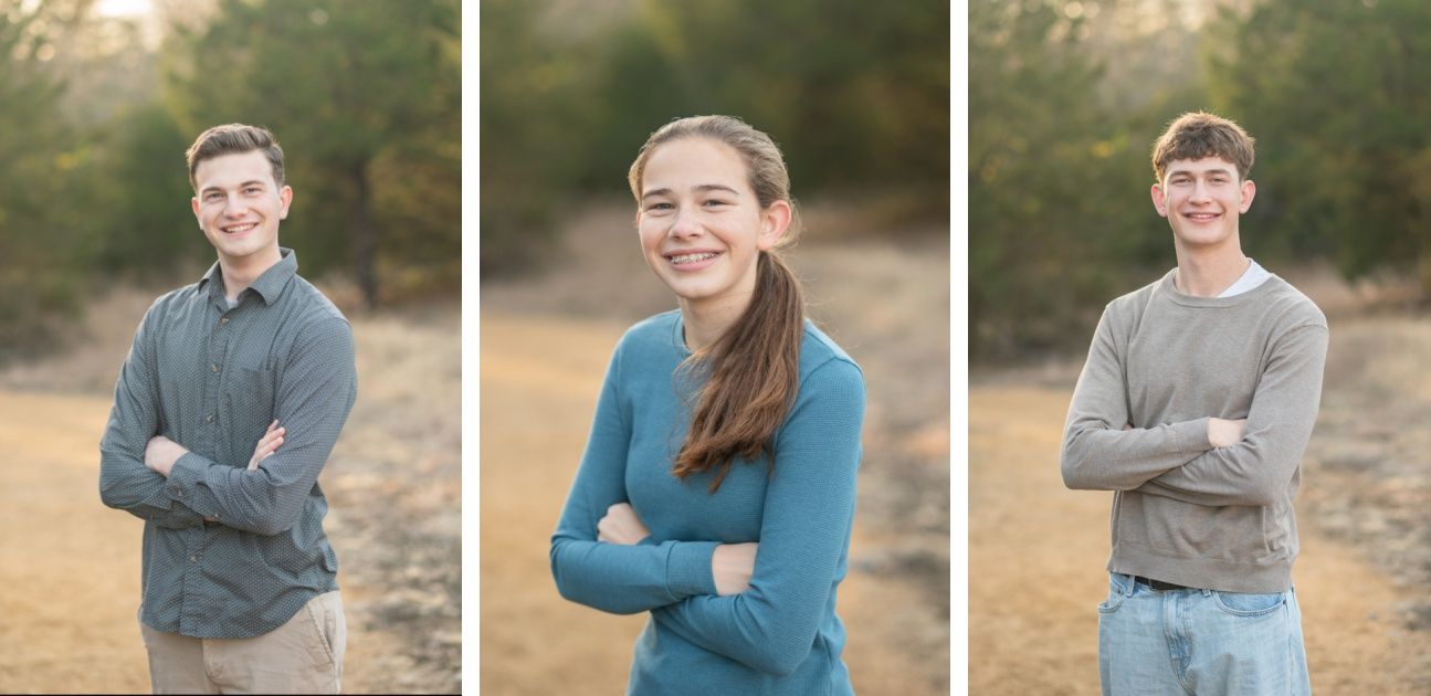 Family of 8 Portrait Session with Evergreens in Winter by Bartlesville Photographer Kristi Bray Photography