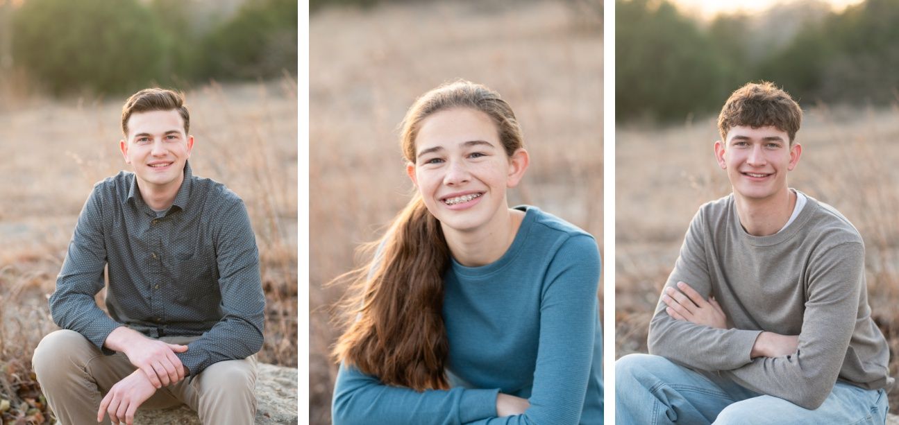 Family of 8 Portrait Session with Evergreens in Winter by Bartlesville Photographer Kristi Bray Photography