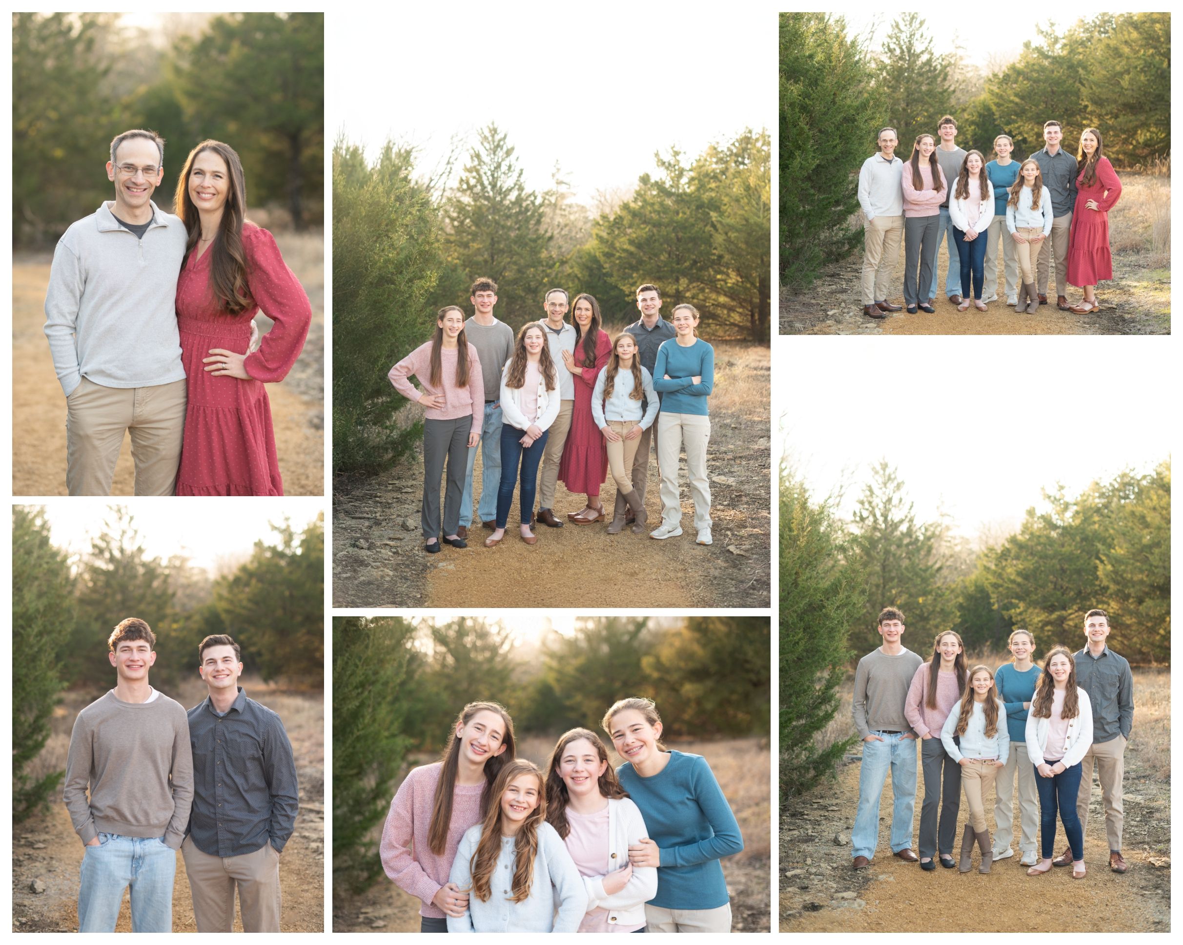 Family of 8 Portrait Session with Evergreens in Winter by Bartlesville Photographer Kristi Bray Photography