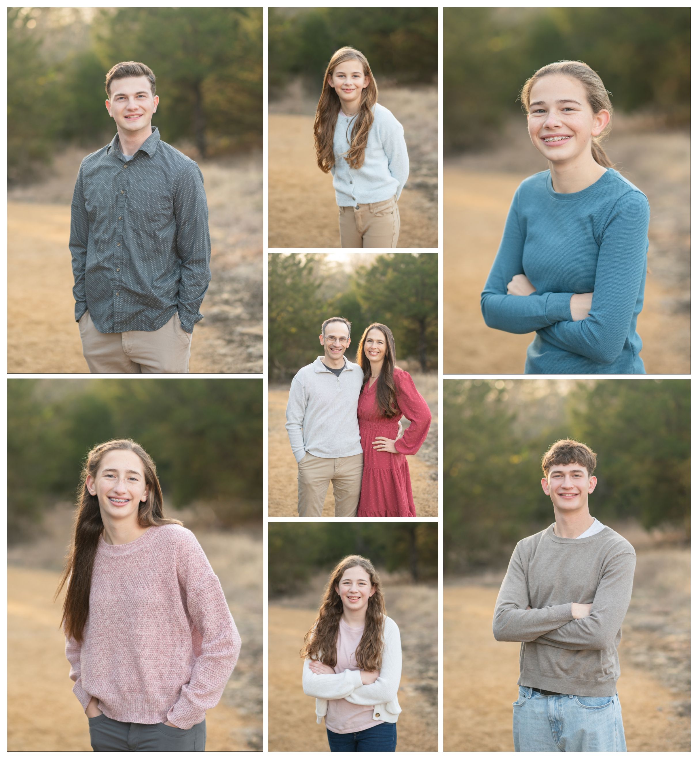 Family of 8 Portrait Session with Evergreens in Winter by Bartlesville Photographer Kristi Bray Photography