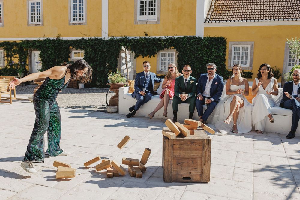 Guests having a good time at a wedding cocktail hour