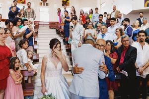 A series of wedding celebration photos showing dancing, embracing, and joyful moments at a reception party.