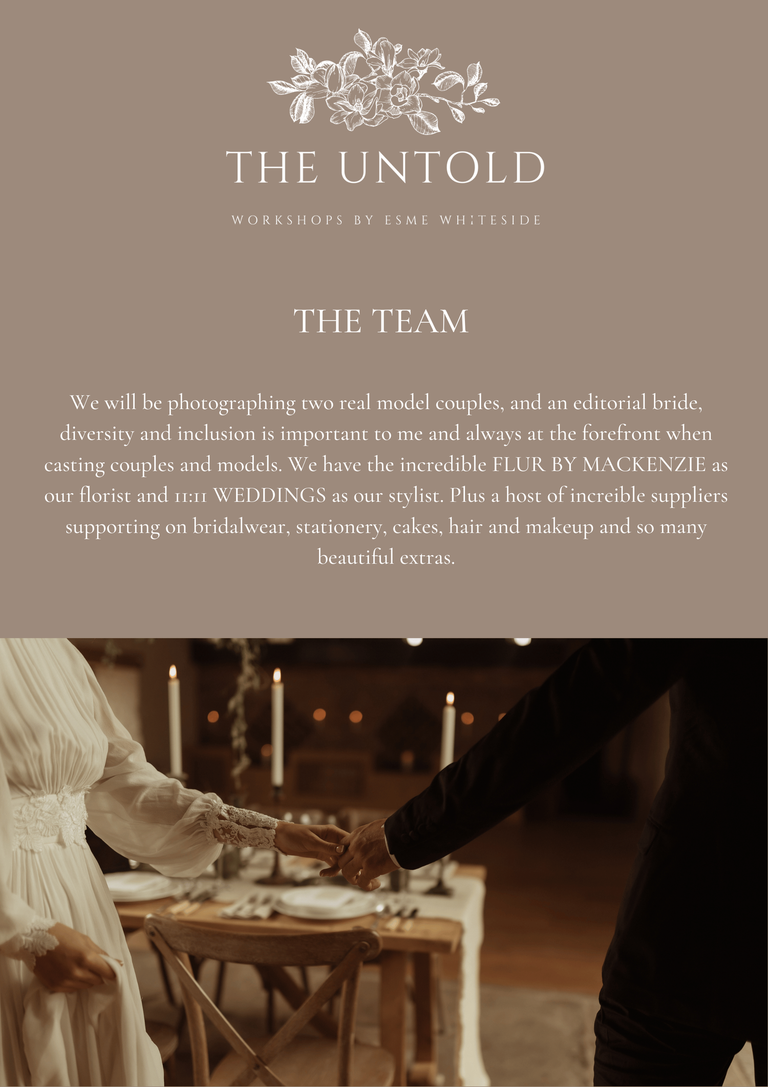Elegant wedding photography website layout with muted beige tones and minimalist typography design.