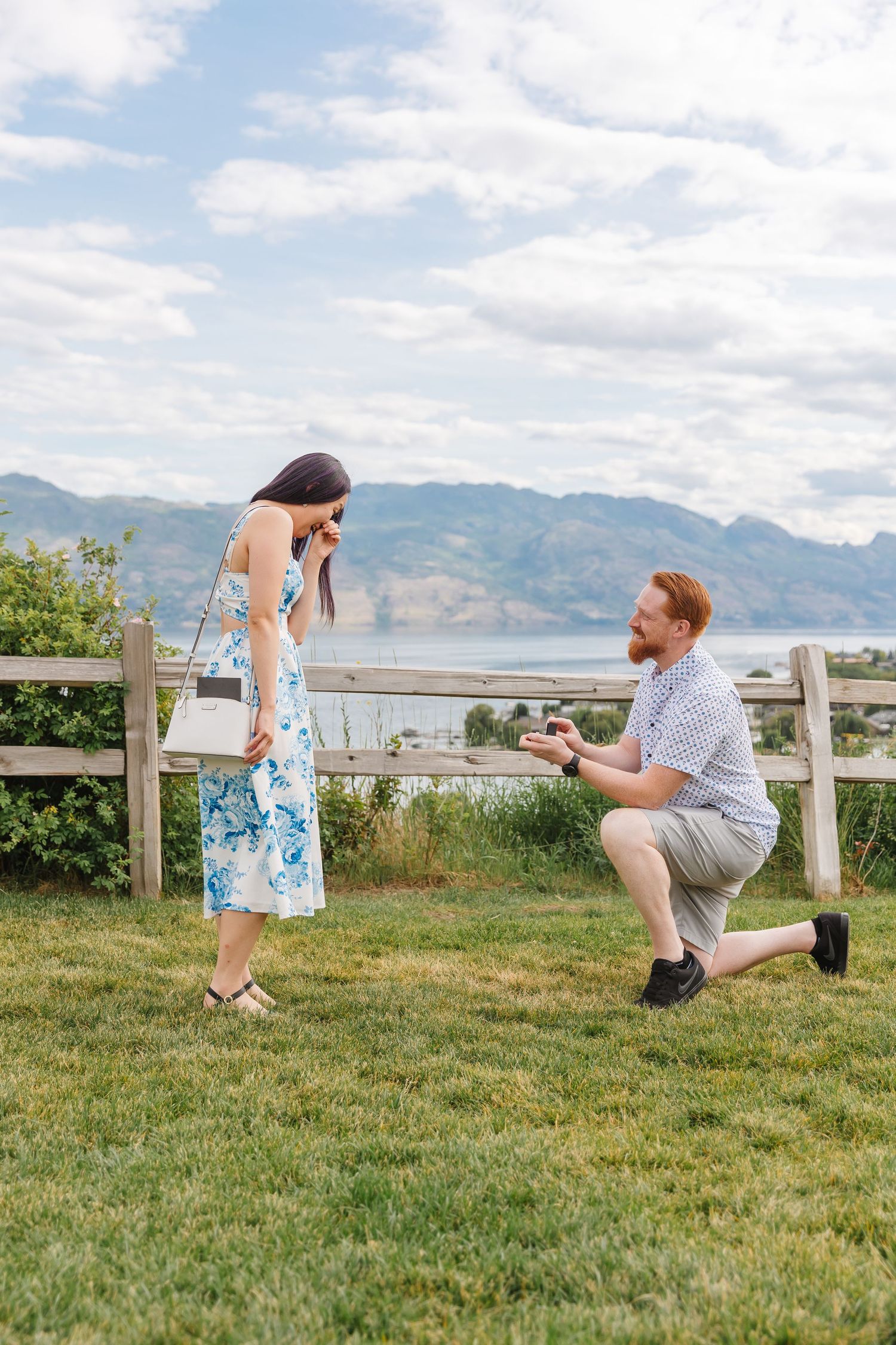 Surprise proposal captured at Quails Gate Winery located in West Kelowna, BC during an engagement session