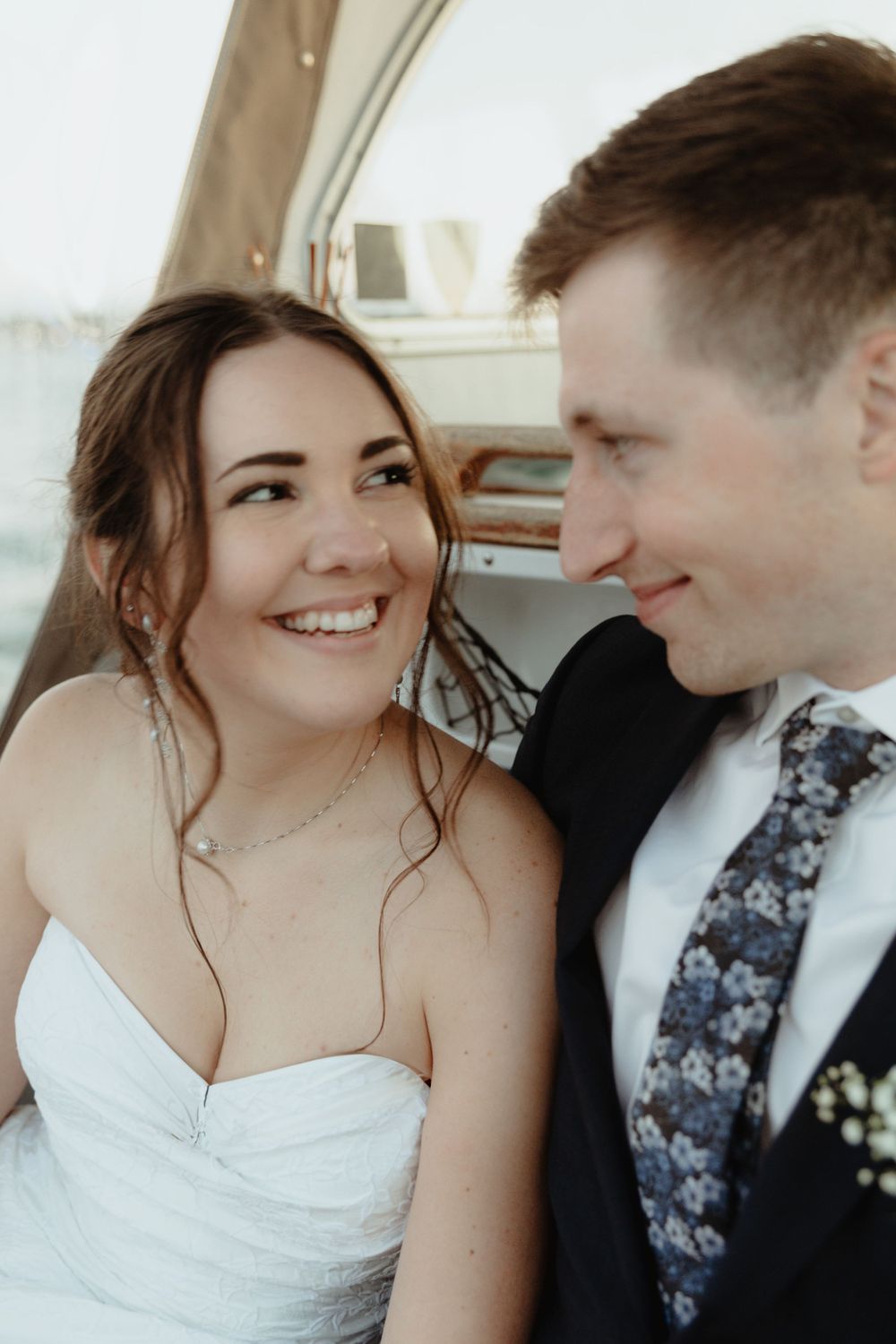 Bride has the time of her life on an intimate boat ride in Portland, Maine.
