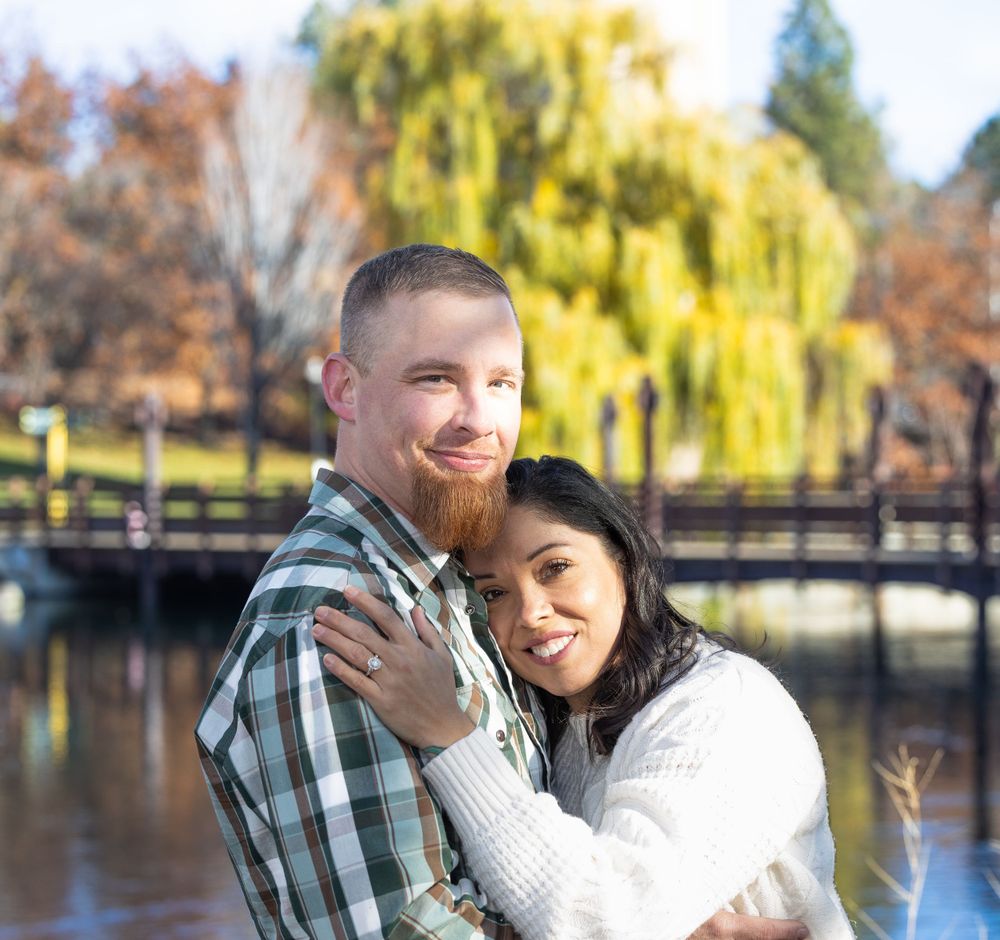 Couple engagement photography at park.