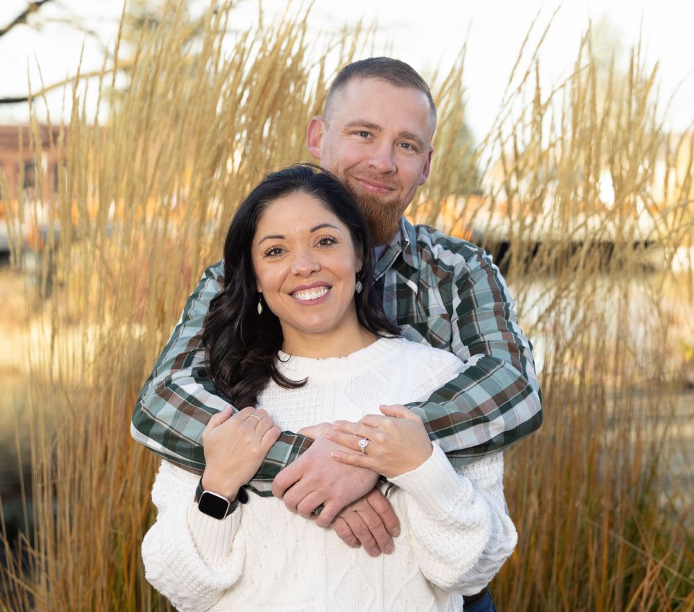 Couple engagement photography at park.