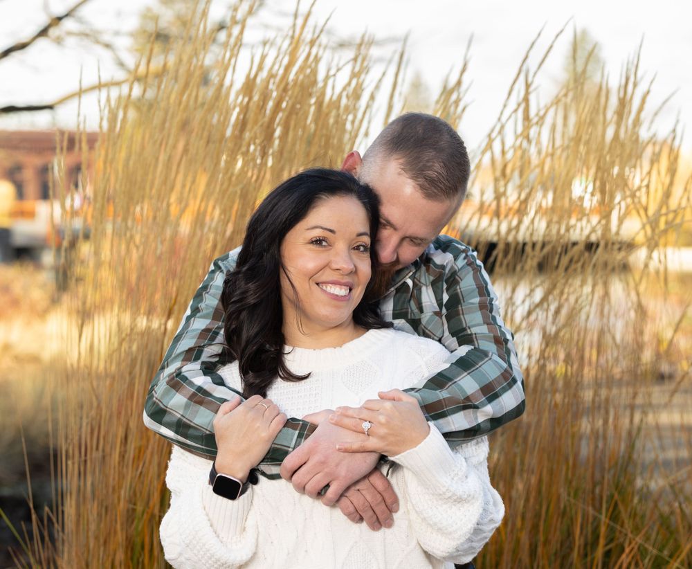 Couple engagement photography at park.