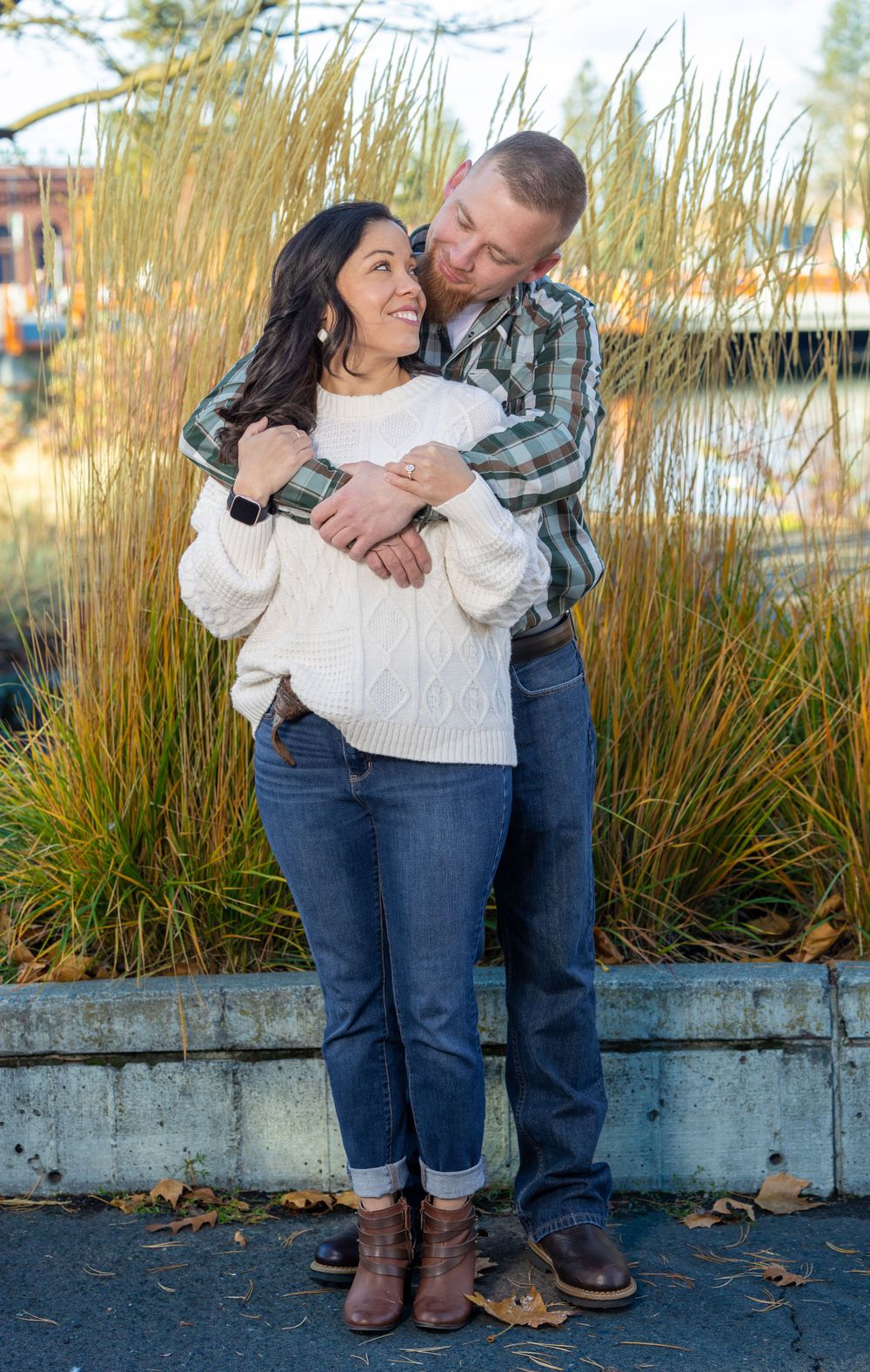 Couple engagement photography at park.