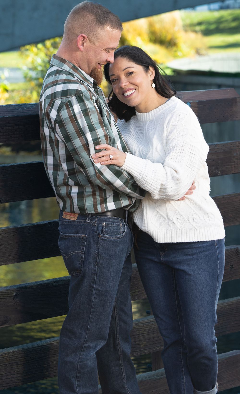 Couple engagement photography at park.