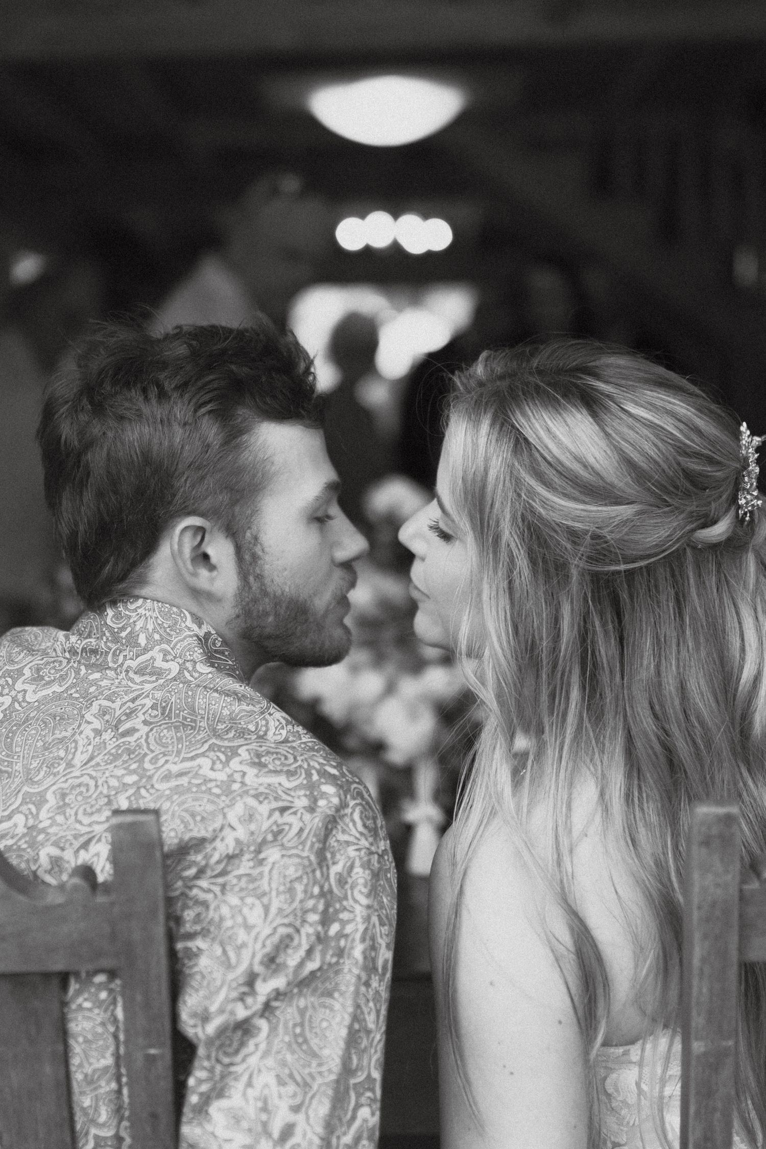 photograph of couple during reception at the barn at big oak in franklin georgia