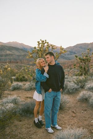 Couples engagement session on film in southern utah kissing