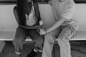 Couple eating ice cream for their engagement photoshoot in Southern Utah