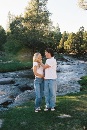 southern utah engagement session in mountains by stream on a film photo