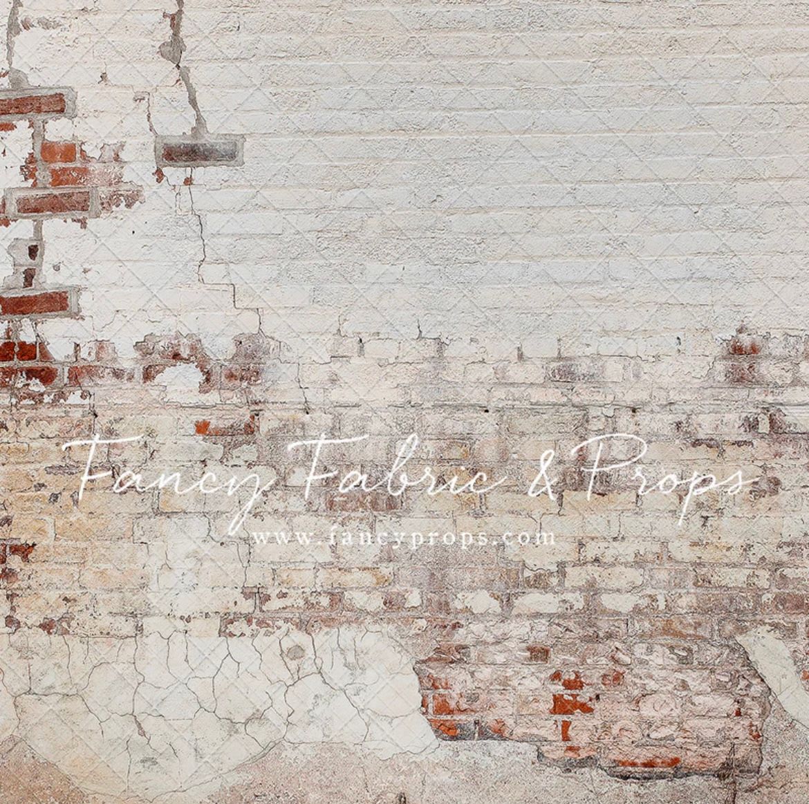 Rustic white painted brick wall with exposed red bricks showing through distressed vintage texture.
