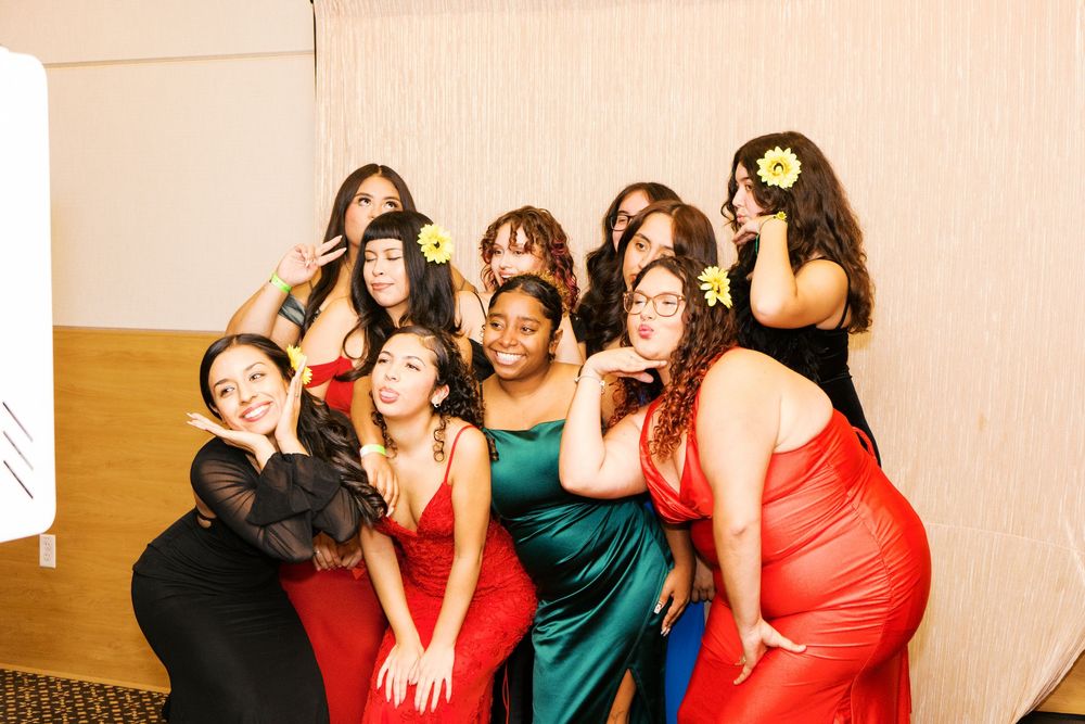 Celebration photos showing attendees in formal attire enjoying a special event.