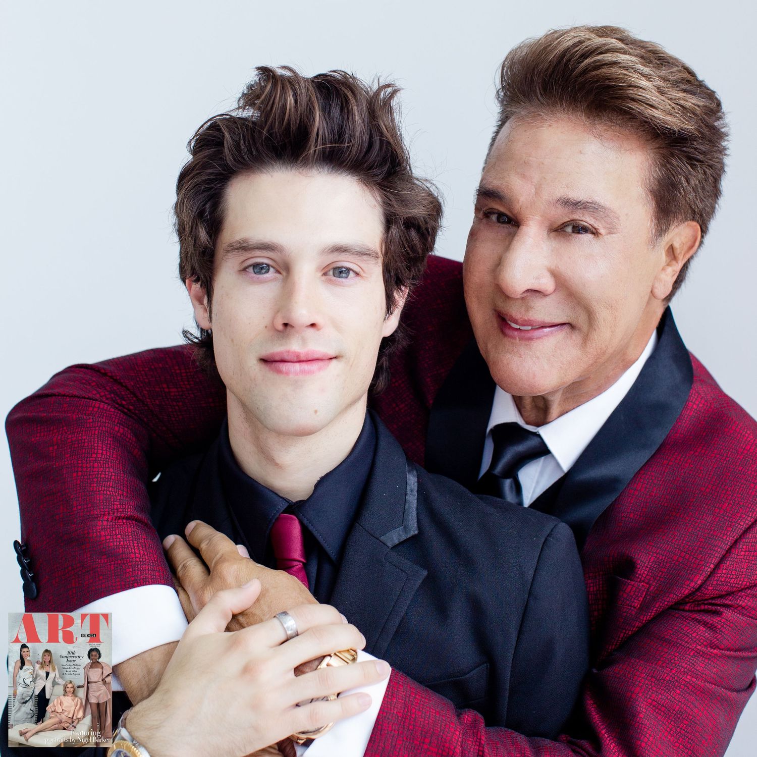 Father and son. Photographed for Art Bodega Magazine. Summer 2023. 10th anniversary issue. 50 Most Beautiful in the Arts & Philanthropy.