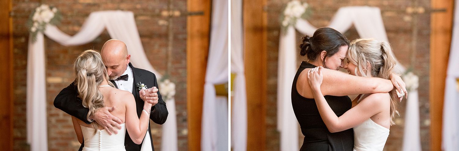 Wedding couple shares intimate dance moments during their celebration.