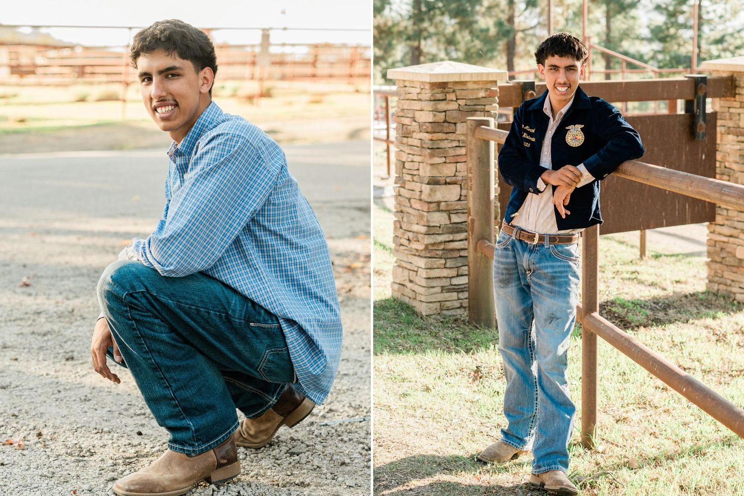 slo high senior guy in blue shirt and boots for senior session