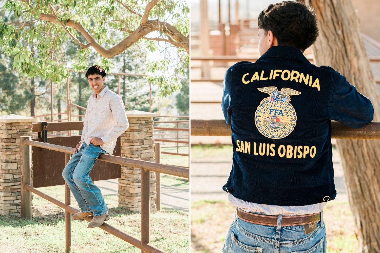 senior session with senior in FFA jacket and boots slo high senior