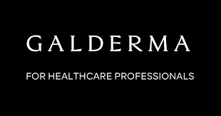 Black and white Galderma logo with text 'FOR HEALTHCARE PROFESSIONALS' on dark background.