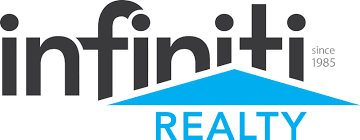 A row of real estate company logos including Infiniti, Infinity, and Realty text in blue and black colors.