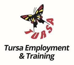 Tursa Employment & Training logo featuring a colorful butterfly design with red text.