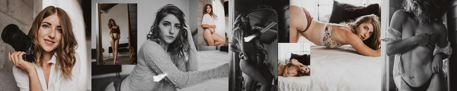 Artistic photo collage featuring moody boudoir photography and typography for a self-love series promotional design.