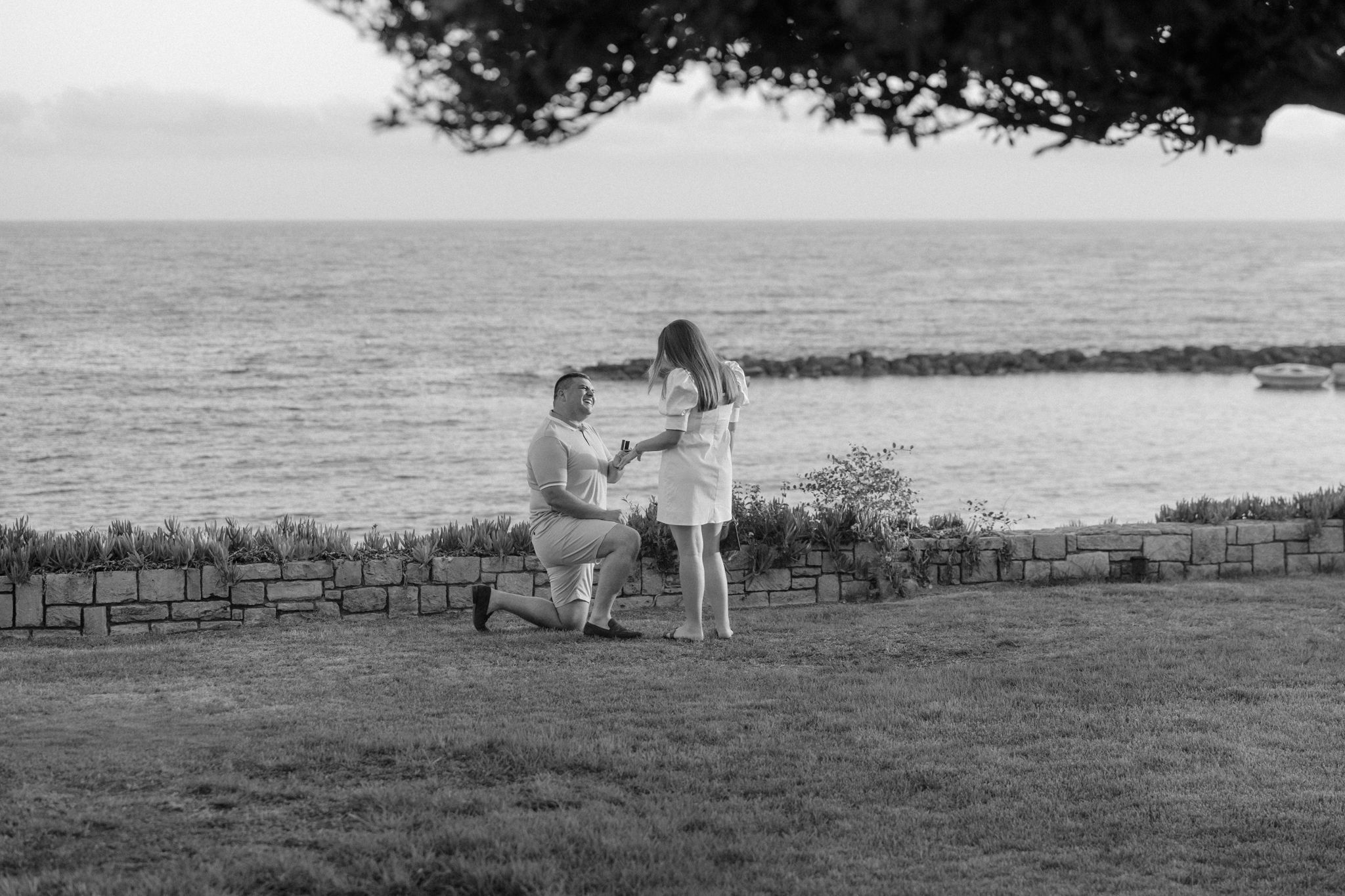 Secret proposal cinematic photograph of a couple in Cyprus. Picture taken during an engagement photography photoshoot.