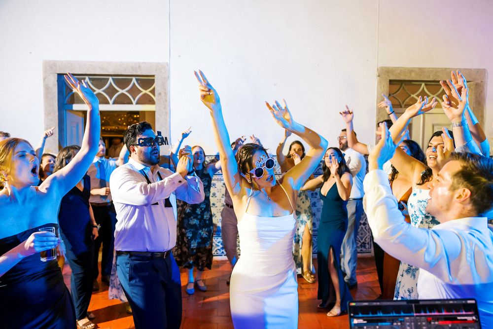 High energy dance floor moment at Quinta do Torneiro destination wedding