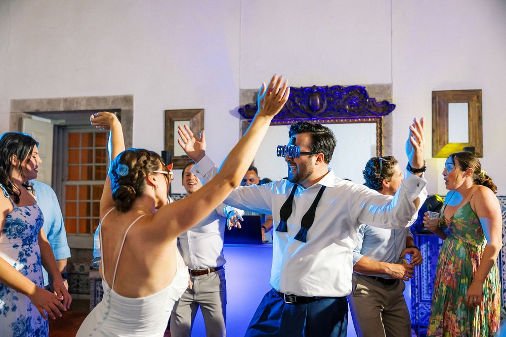 High energy DJ dance floor at Quinta do Torneiro in Portugal with bride and groom celebrating