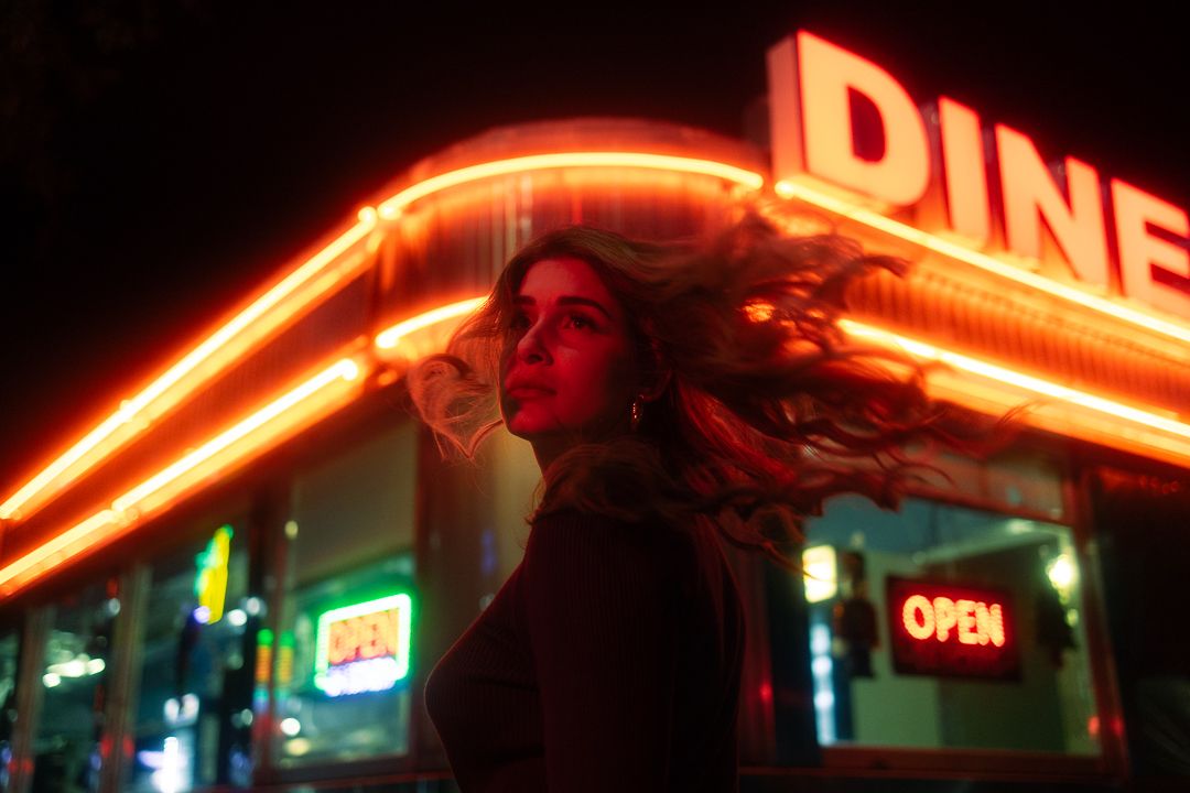 West Palm Beach editorial diner photo, mixtape-inspired cinematic portrait photography by Mannyportraits for musicians.