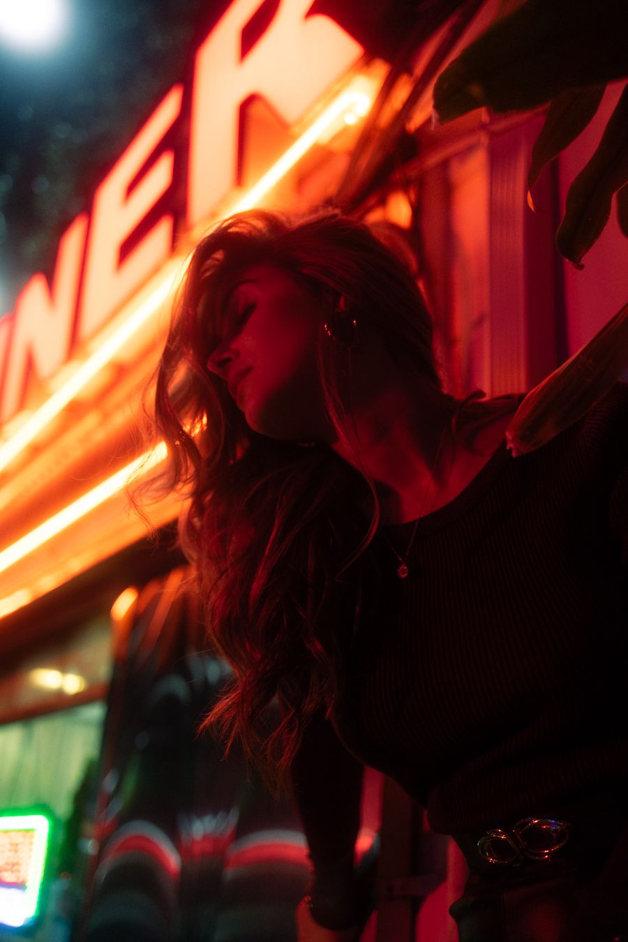 Fort Lauderdale neon diner portrait, creative editorial photography with EP cover energy by Mannyportraits cinematic style.