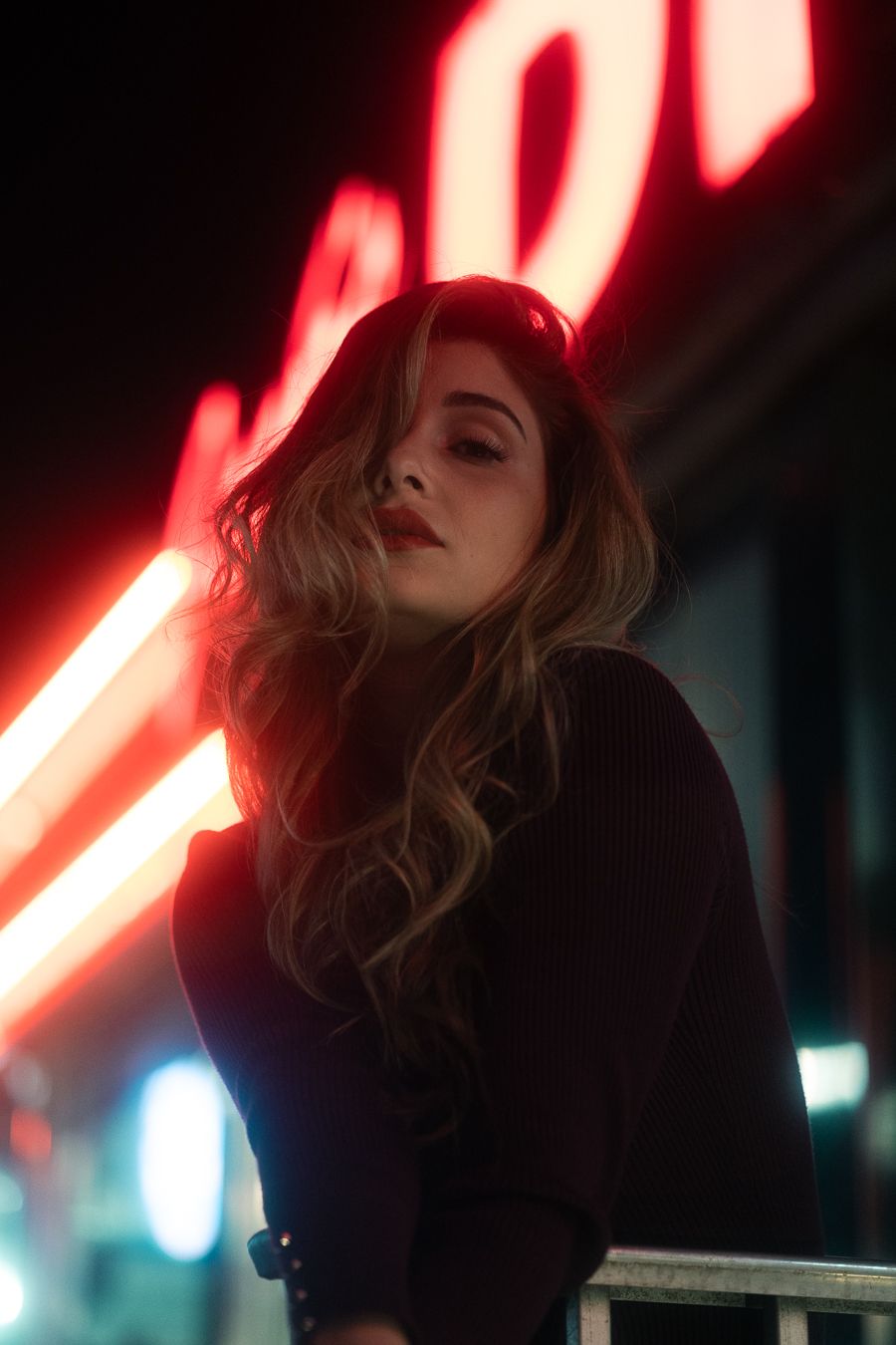 South Florida editorial diner shoot with neon glow, Spotify playlist vibe, cinematic lifestyle photography by Mannyportraits.