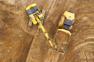 Drone photo of construction site and workers in Centerville, Ohio by Cincinnati, Ohio drone photographer Studio 66