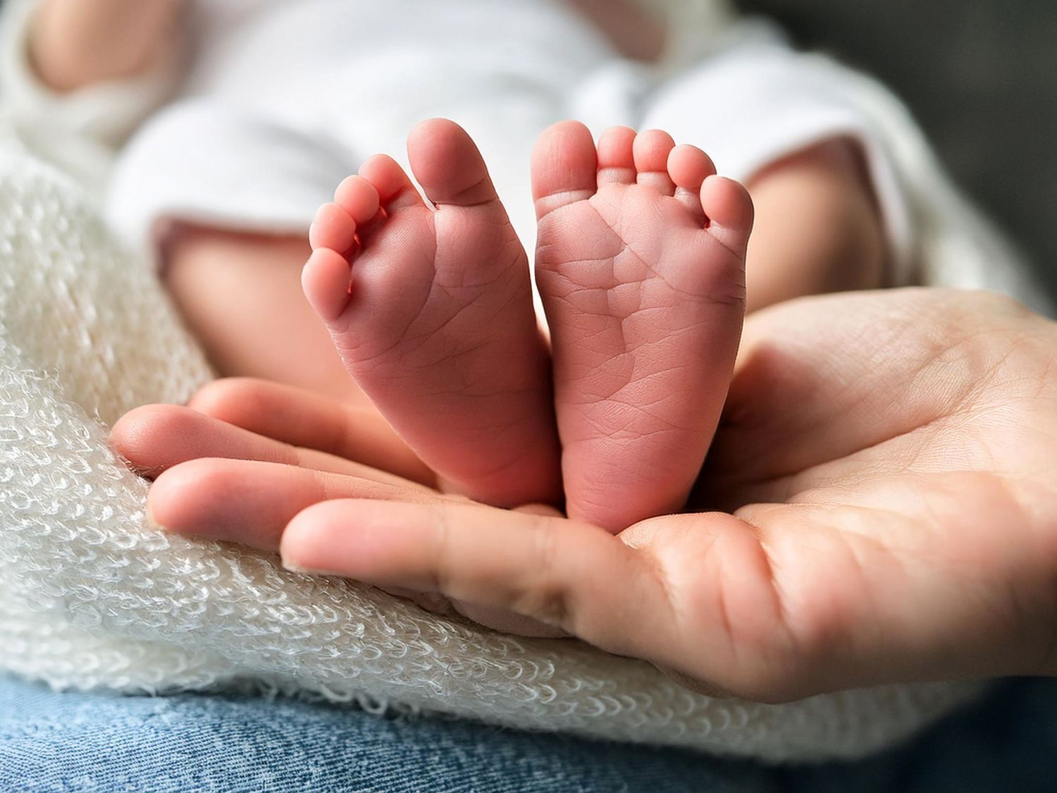Cute feel held in mama’s hand