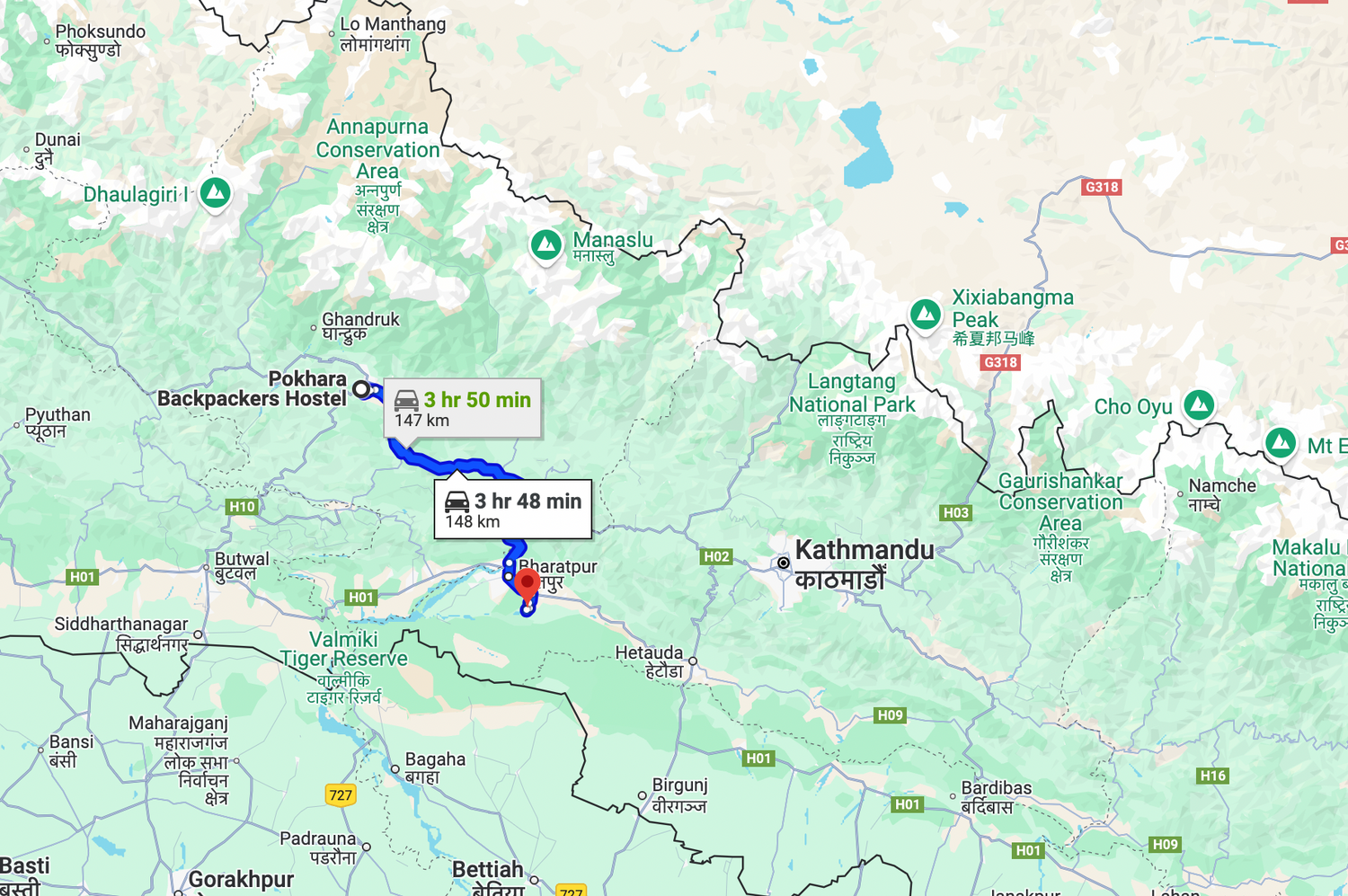 Topographical map showing hiking trail routes and waypoints in mountainous terrain.