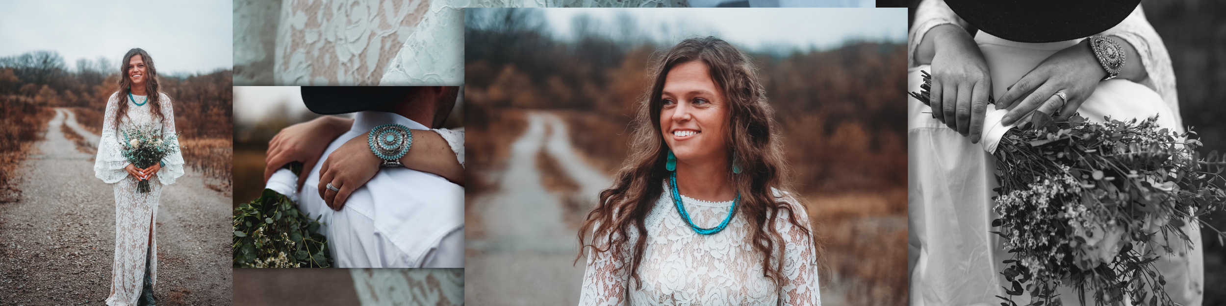 Artistic portrait series featuring western style and natural landscapes.