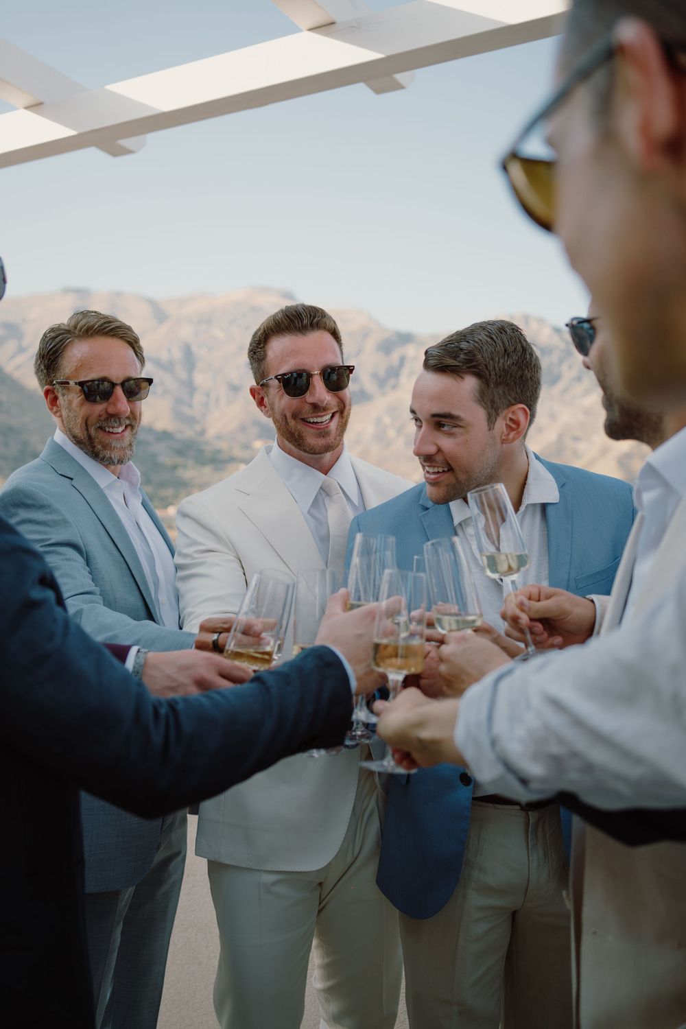 Groom celebrating his destination wedding in Italy