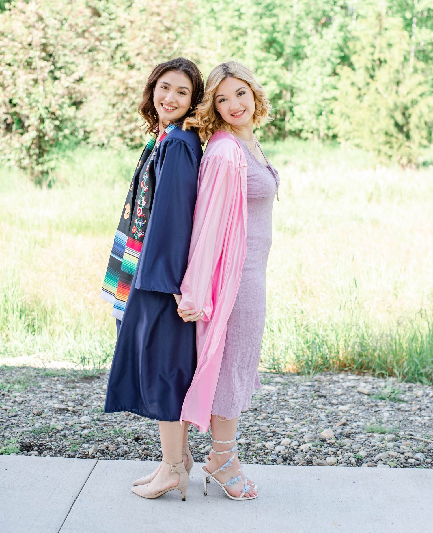 Two friends senior girl portrait Fayetteville NC bright natural light