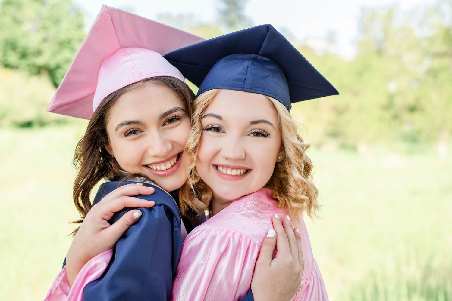 Two friends senior girl portrait Fayetteville NC bright natural light