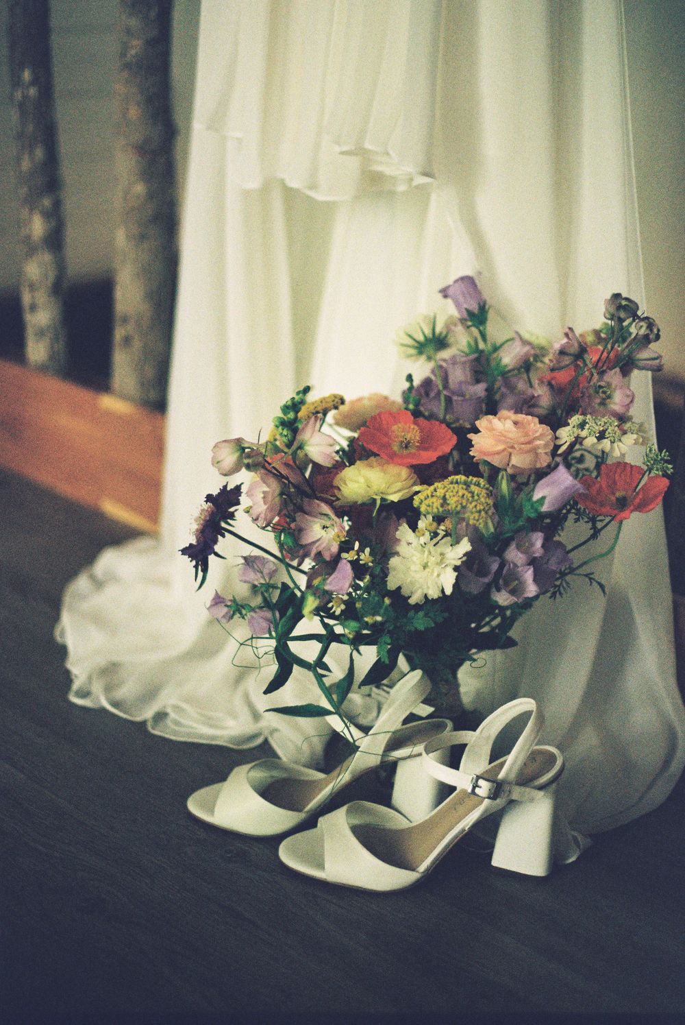St. Louis wedding dress and florals on film