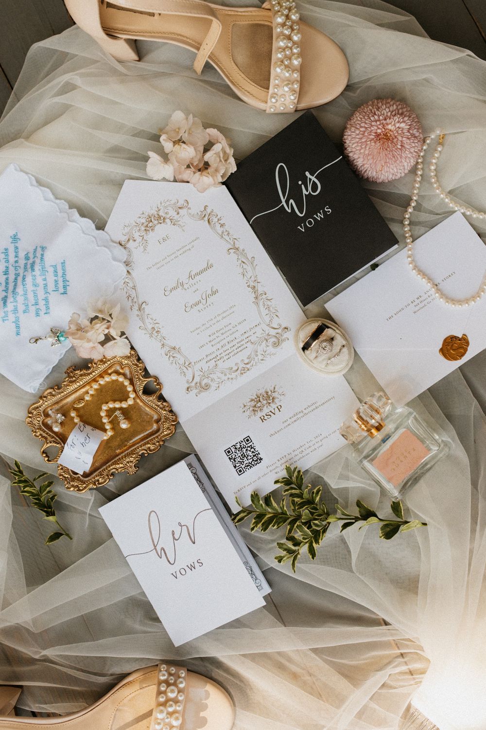 Photograph of Wedding invitation suite at Wild Daisy Farm in Molena, Georgia.