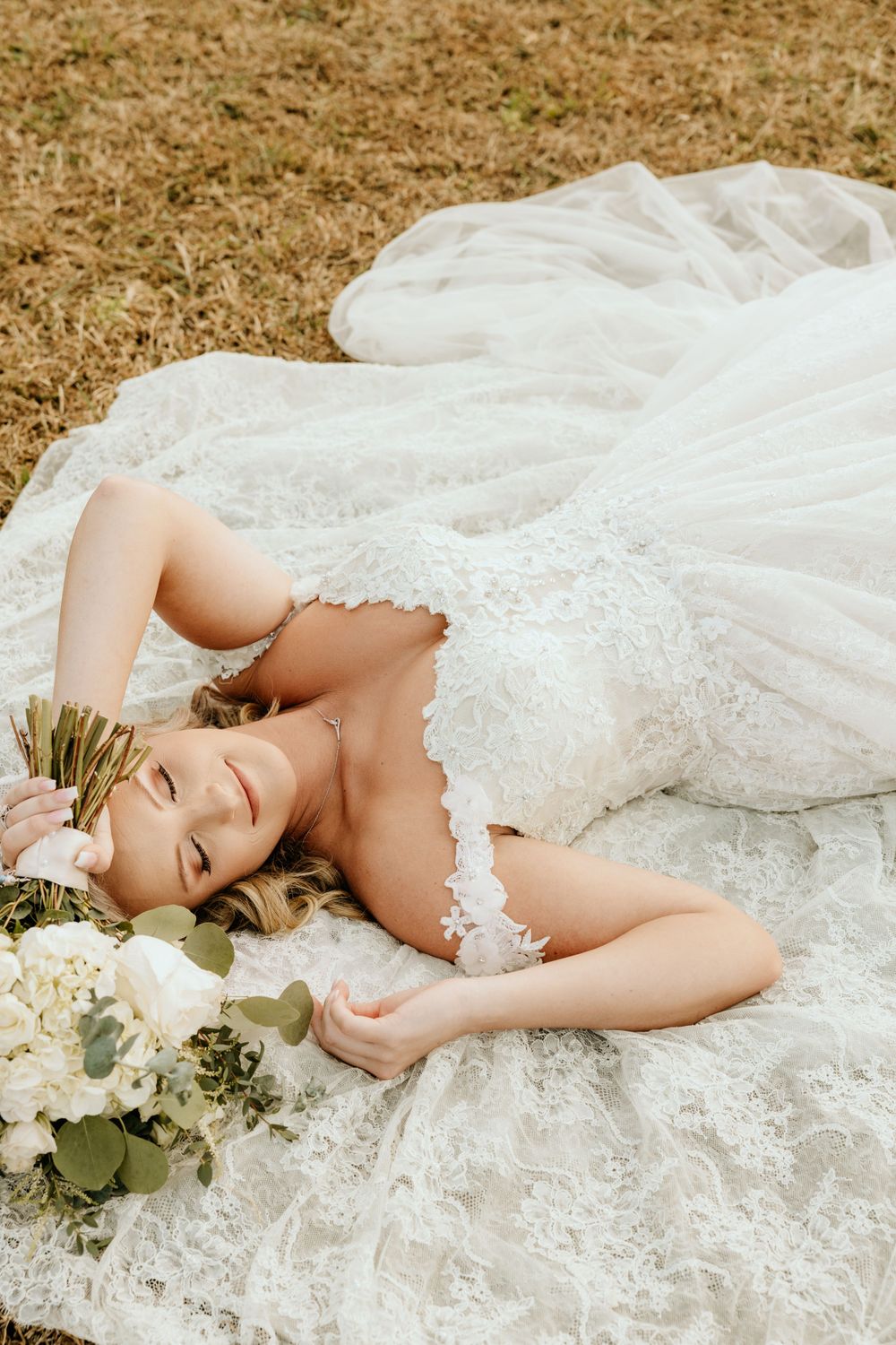 Photograph of bride portraits at Wild Daisy Farm in Molena, Georgia.