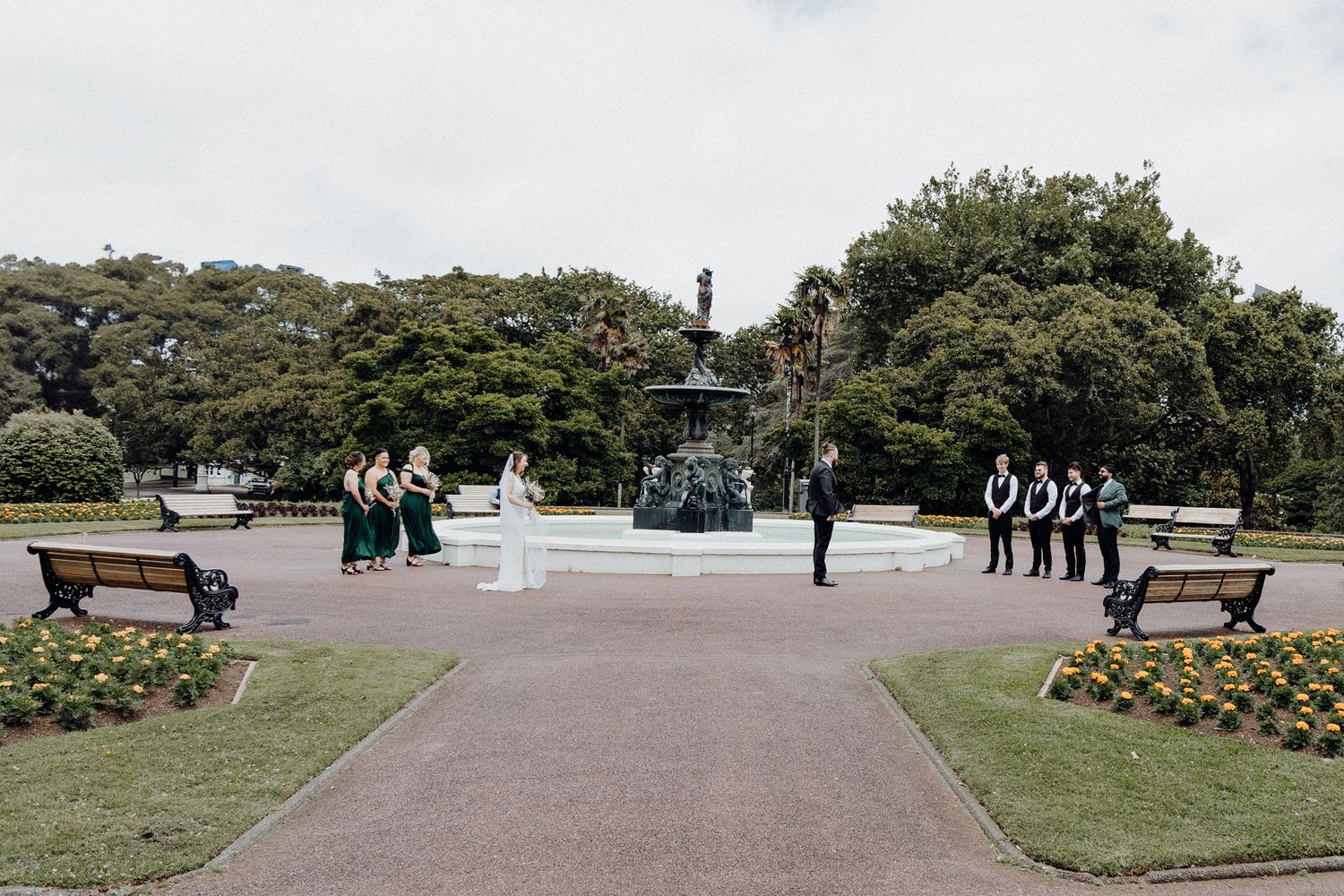 Wedding Party in formation for the First Look, captured by Apertured Media Auckland Wedding Photographer.