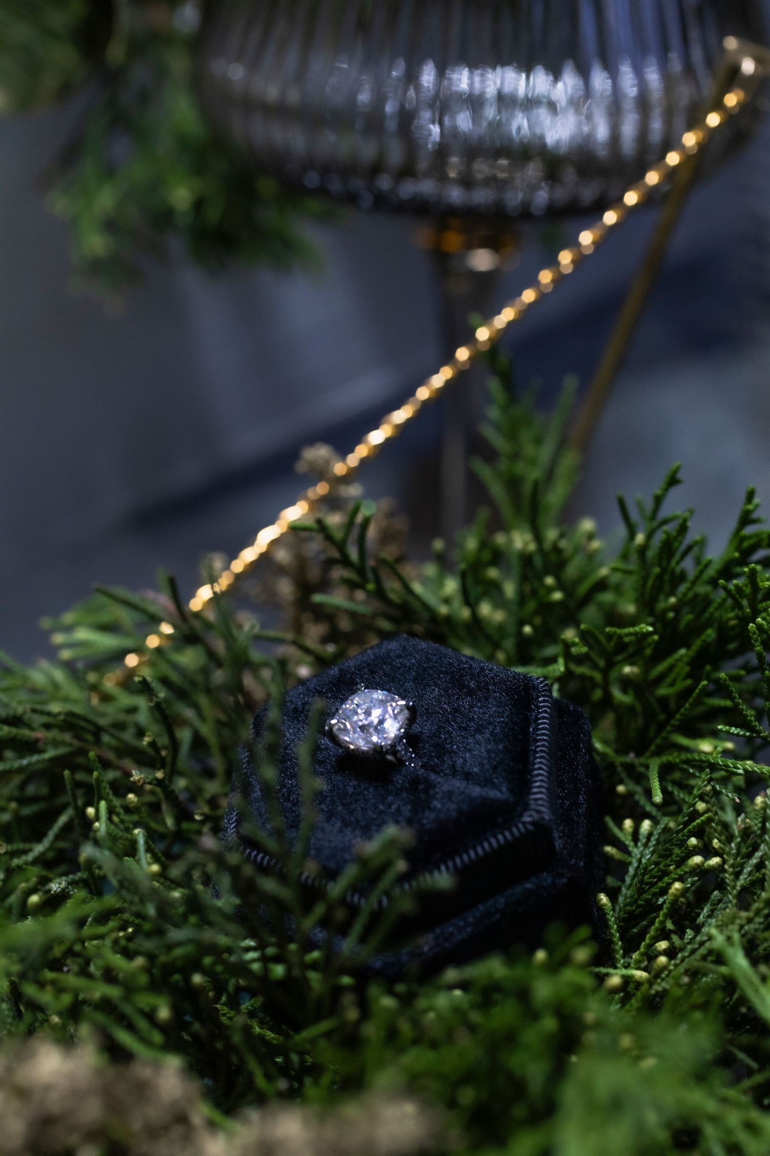Detail shot of a shiny engagement ring waiting to be given to the amazing woman to be
