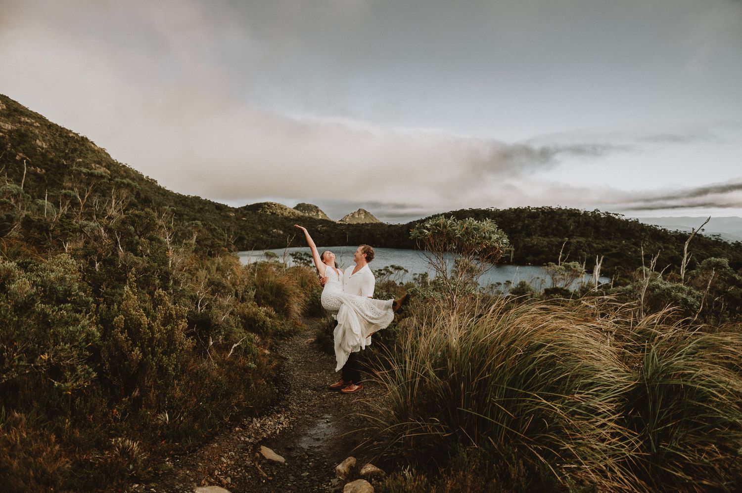 adventure elopement by elopement and wedding photographer Joss Jensen Photography in Tasmania, taken on Hartz Mountain